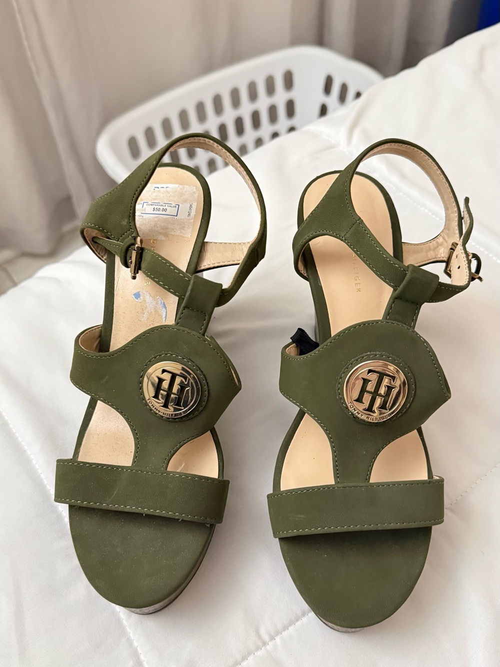 Tommy Hilfiger Olive Green Logo Platform Heels